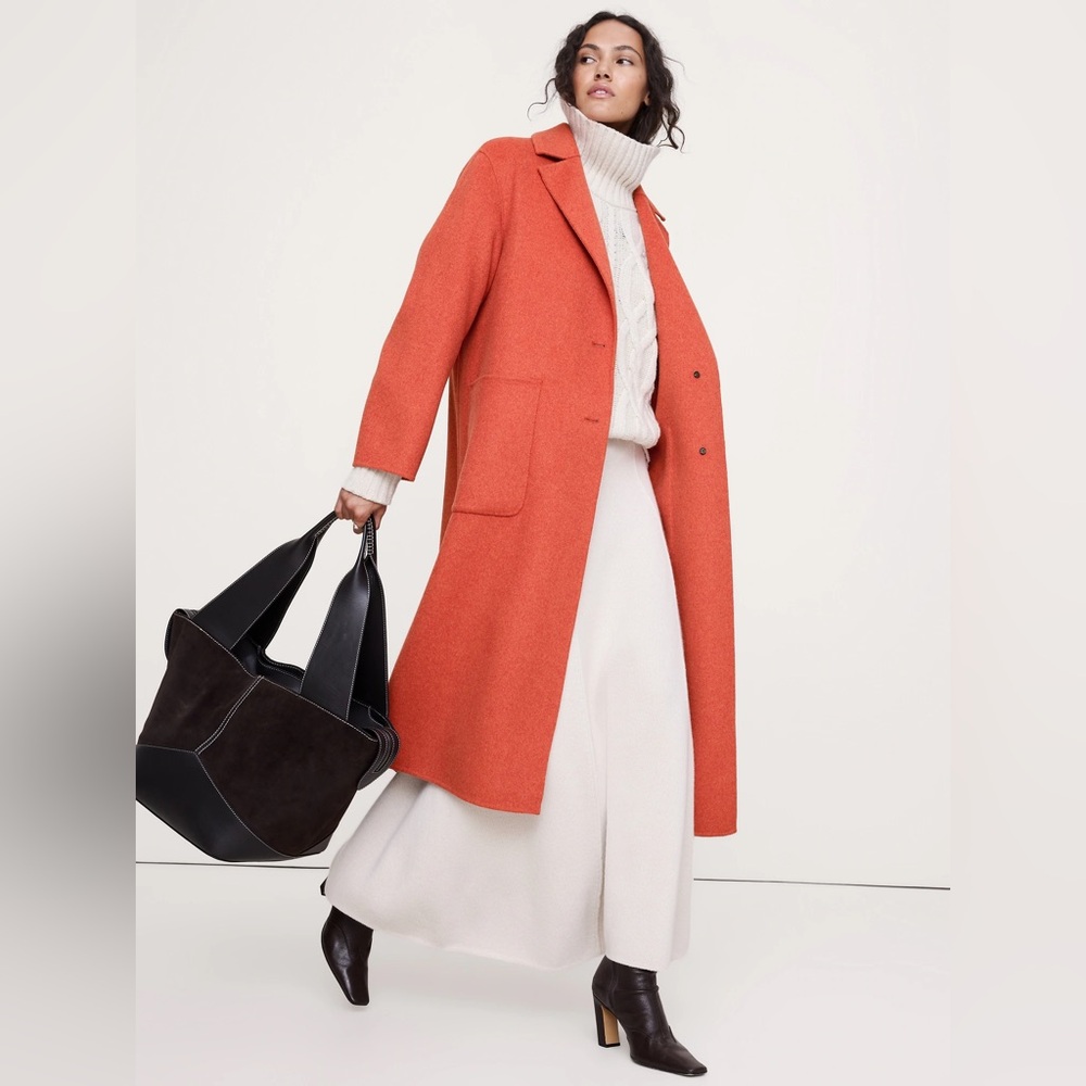 NWT! Banana Republic Harbor Sunset Orange Double Faced Top Coat - Medium